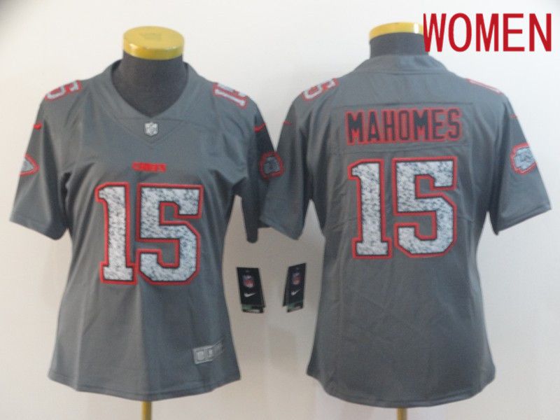Women Kansas City Chiefs 15 Mahomes Nike Teams Gray Fashion Static Limited NFL Jerseys